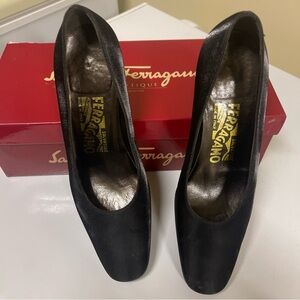 Salvatore Ferragamo Black Heels Classic Square Toe